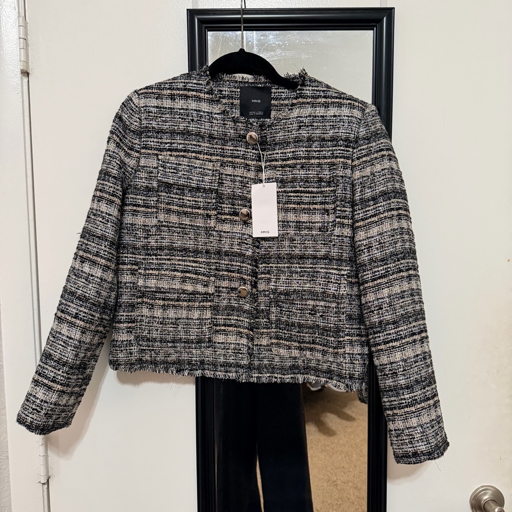 Zara Black and White Tweed Blazer